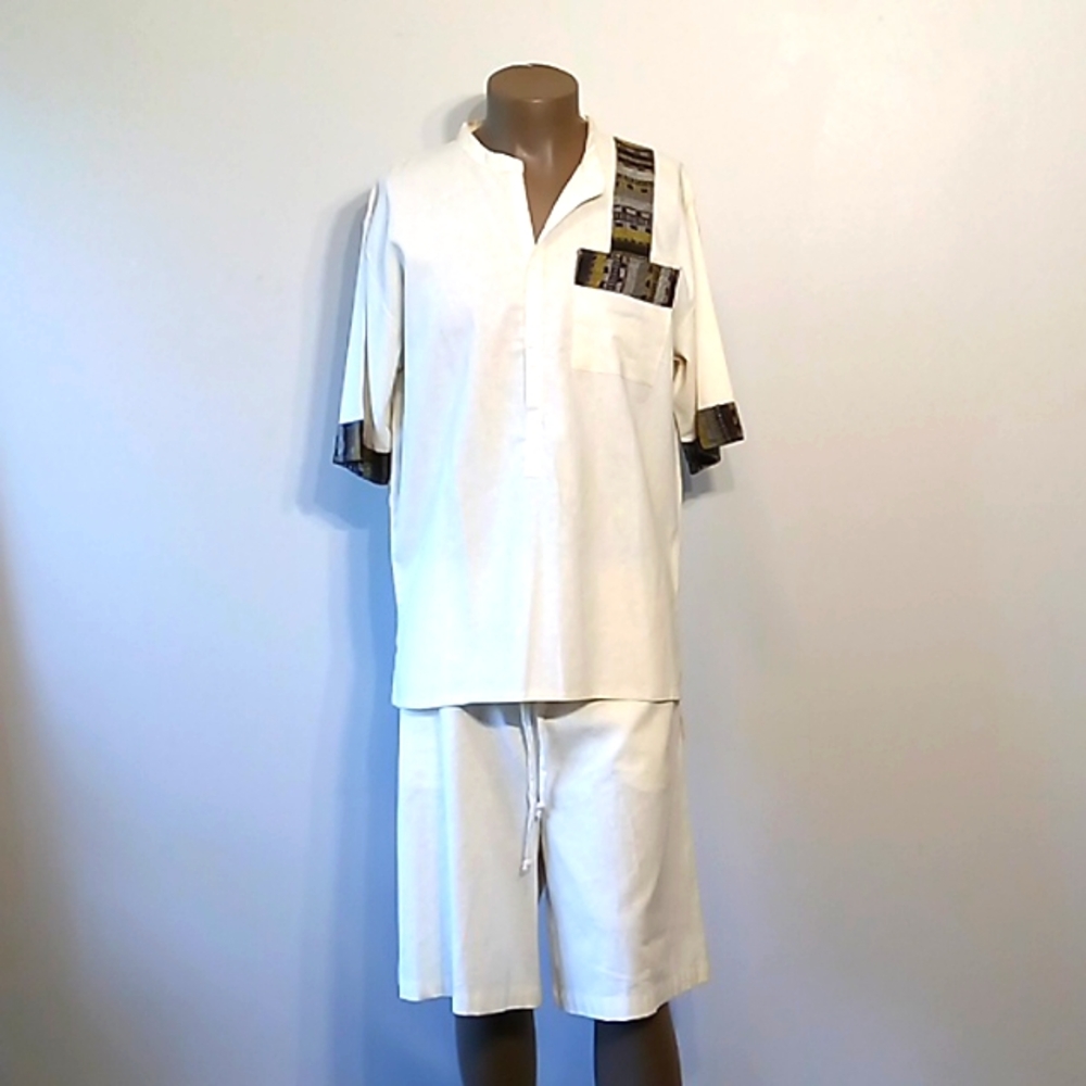 Handmade & Awesome 2pc Cream Short sleeves short set by The African Village